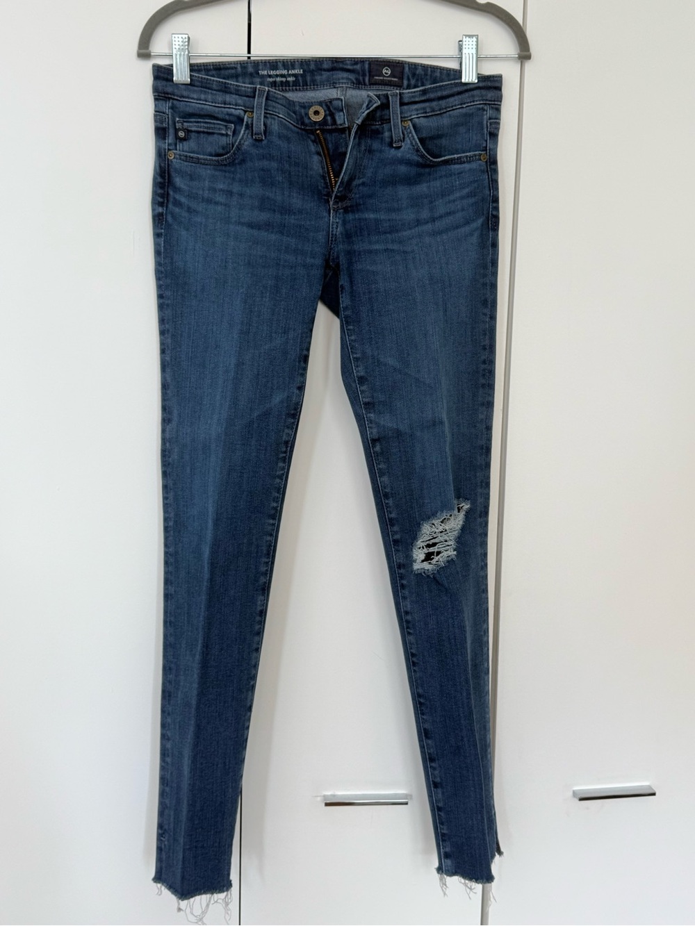 Ag Adriano Goldschmied Dark Indigo Ripped Ankle Skinny Jeans